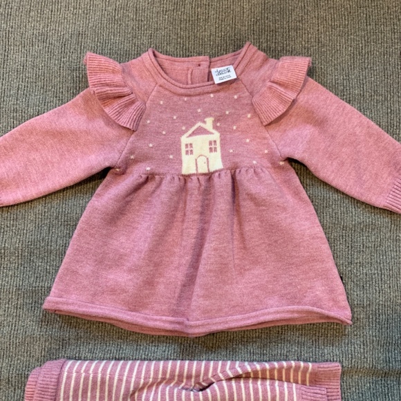 DEUX PAR DEUX House Intarsia Knit Frilled Tunic & Legging Set, Mauve - Picture 6 of 6